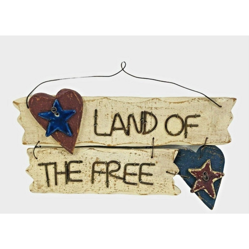 Land Of The Free USA Heart Star Patriotic Hanging
